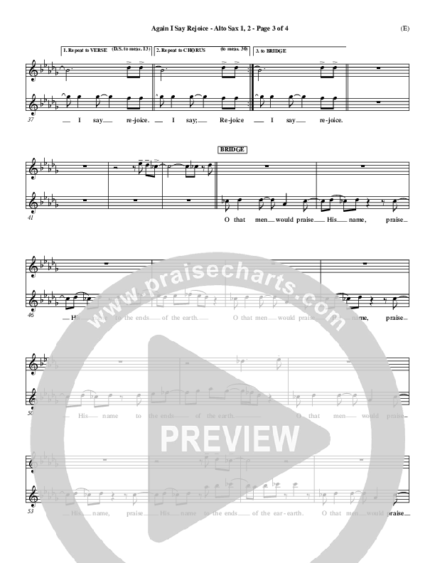 Again I Say Rejoice Alto Sax 1/2 (Israel Houghton)