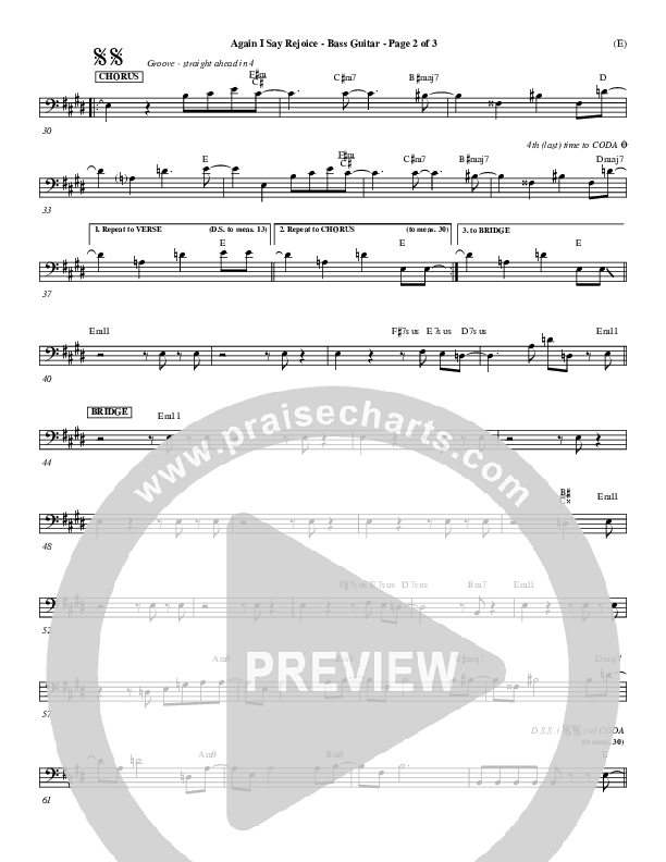 Again I Say Rejoice Bass Guitar (Israel Houghton)