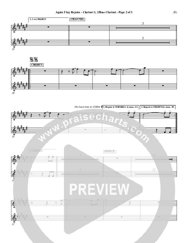 Again I Say Rejoice Clarinet 1/2, Bass Clarinet (Israel Houghton)