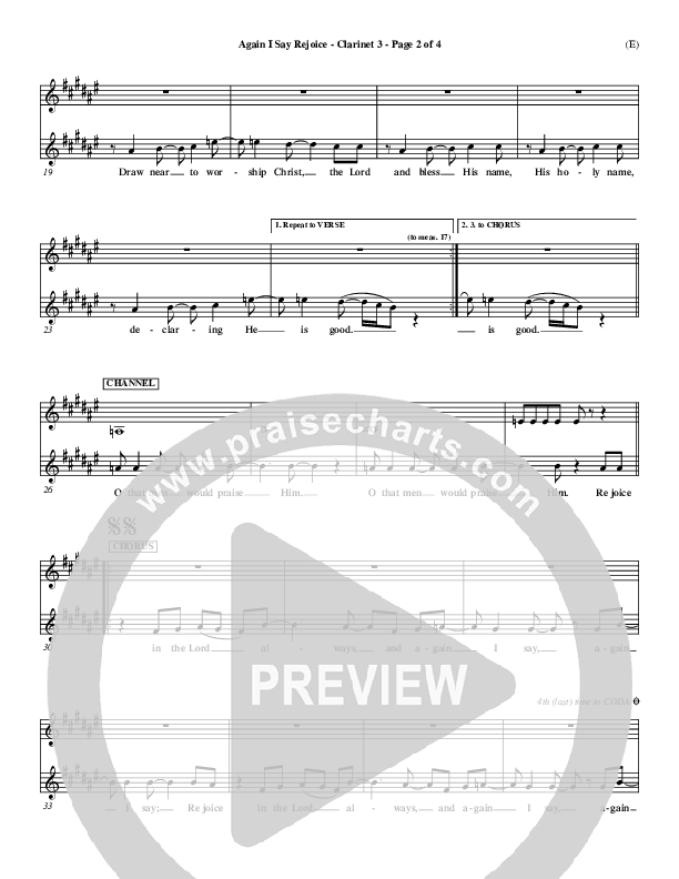 Again I Say Rejoice Clarinet 3 (Israel Houghton)