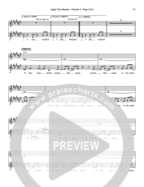 Again I Say Rejoice Clarinet 3 (Israel Houghton)