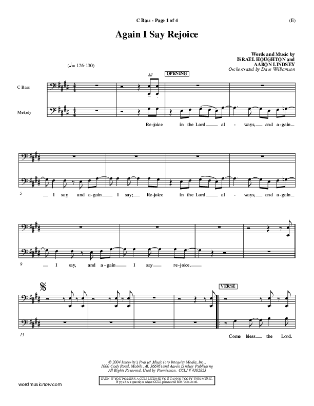 Again I Say Rejoice Contrabass (Israel Houghton)