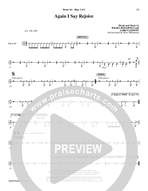 Again I Say Rejoice Drum Set (Israel Houghton)