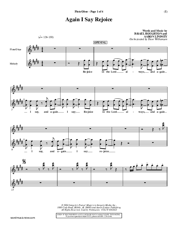 Again I Say Rejoice Flute/Oboe (Israel Houghton)