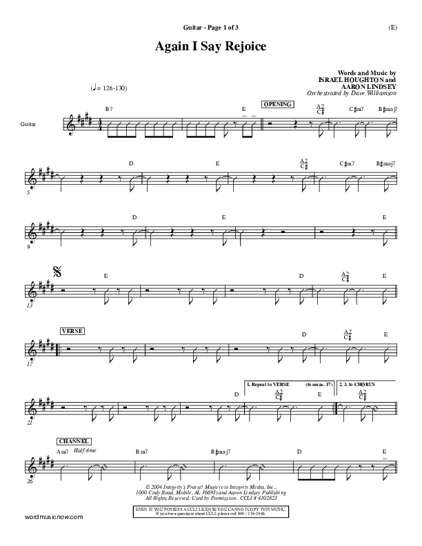 Again I Say Rejoice Guitar (Israel Houghton)