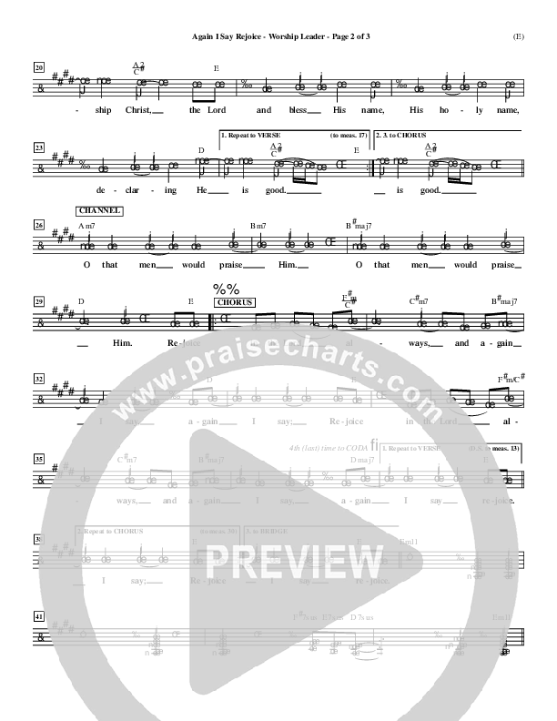 Again I Say Rejoice Lead Sheet (Israel Houghton)