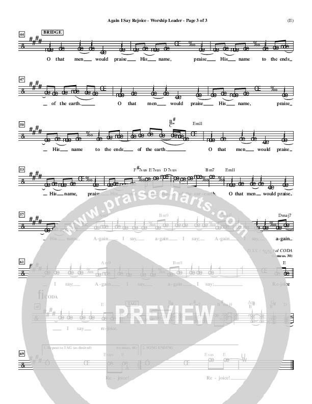 Again I Say Rejoice Lead Sheet (Israel Houghton)