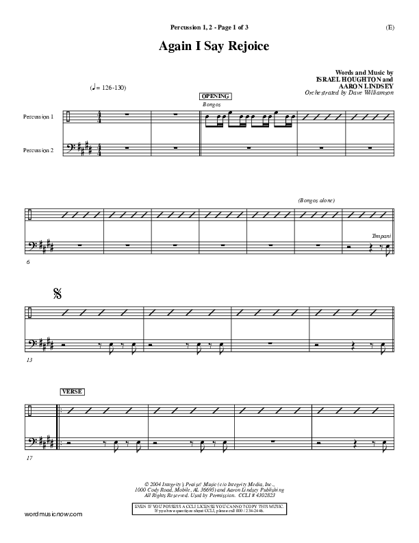Again I Say Rejoice Percussion 1/2 (Israel Houghton)