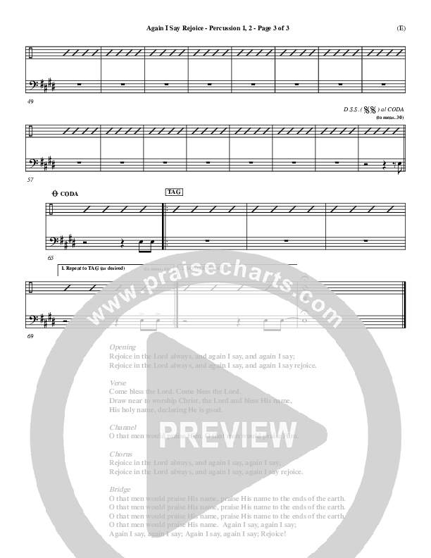 Again I Say Rejoice Percussion 1/2 (Israel Houghton)