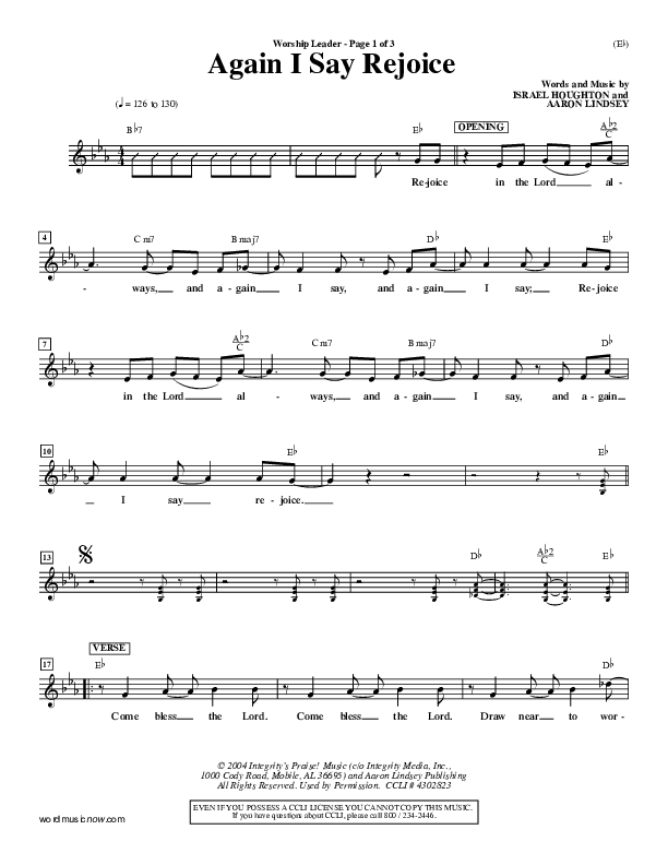 Again I Say Rejoice Piano Sheet (Israel Houghton)