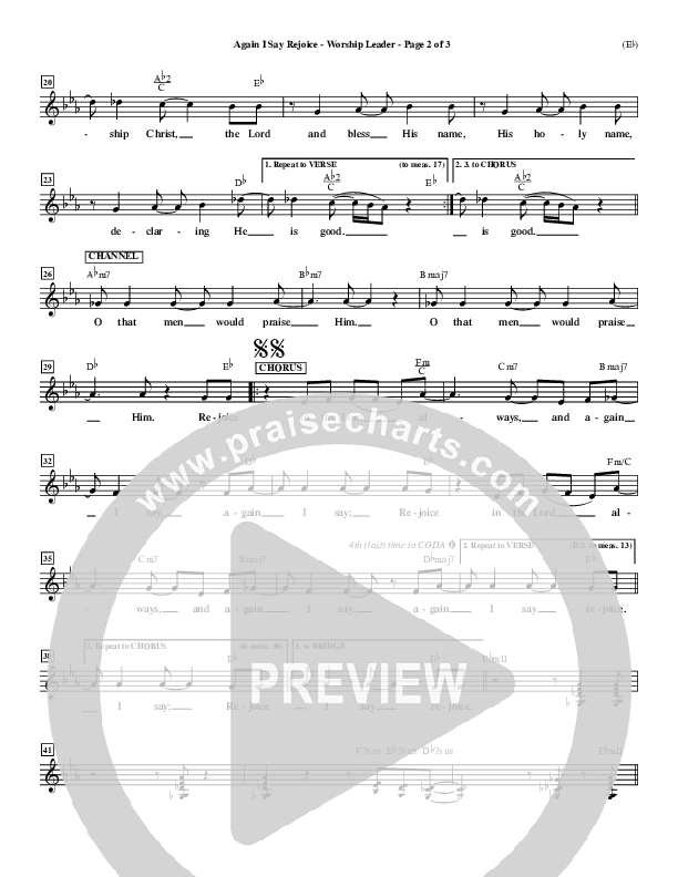 Again I Say Rejoice Piano Sheet (Israel Houghton)