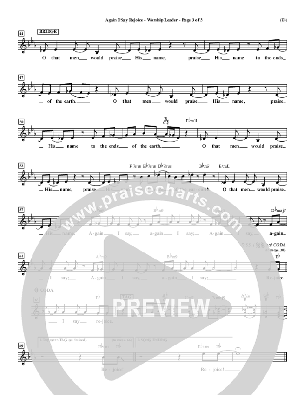 Again I Say Rejoice Piano/Vocal (SATB) (Israel Houghton)