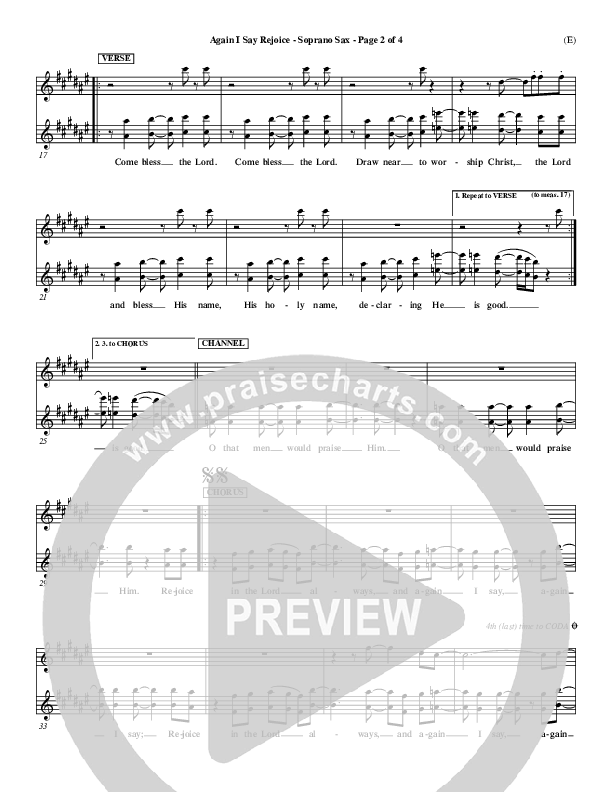 Again I Say Rejoice Soprano Sax (Israel Houghton)