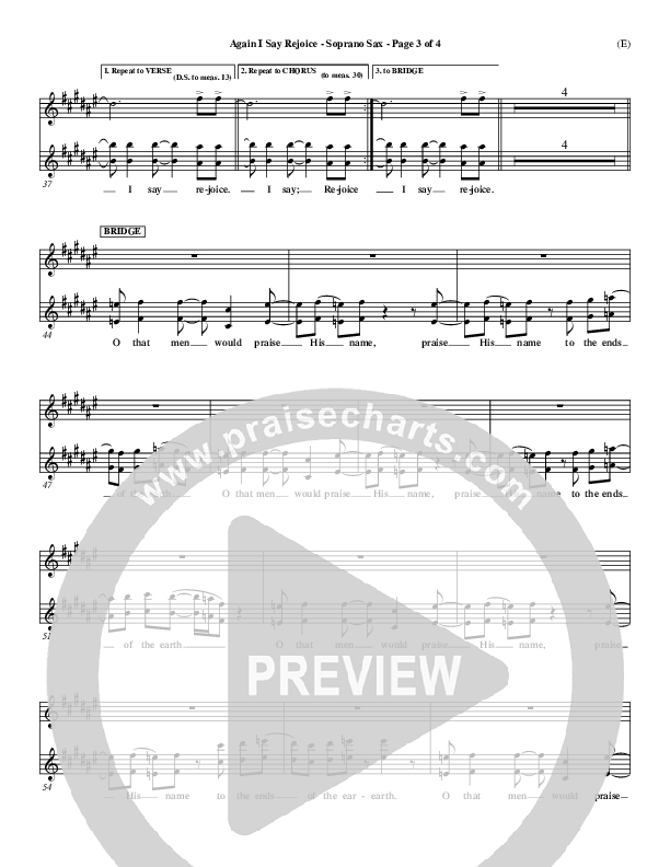 Again I Say Rejoice Soprano Sax (Israel Houghton)