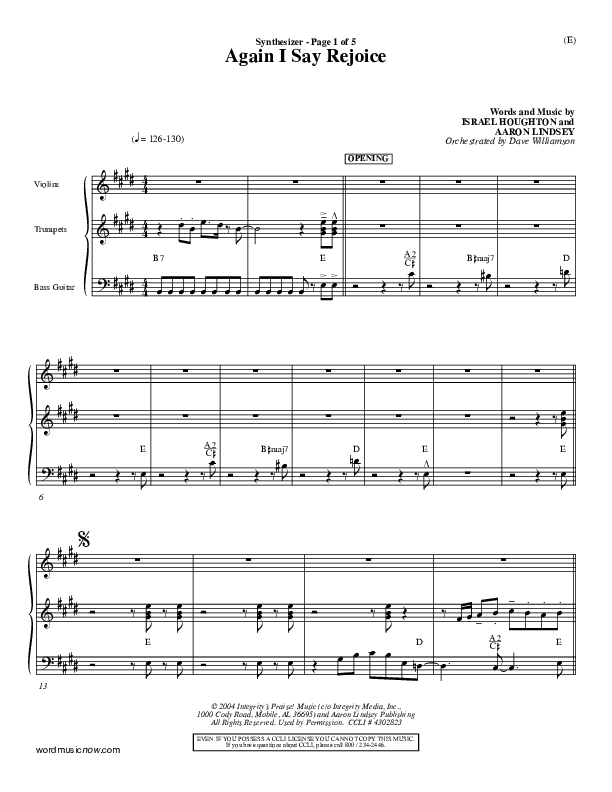 Again I Say Rejoice Synth (Israel Houghton)