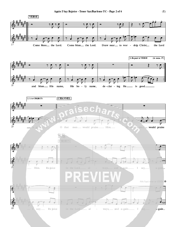 Again I Say Rejoice Tenor Sax/Baritone T.C. (Israel Houghton)