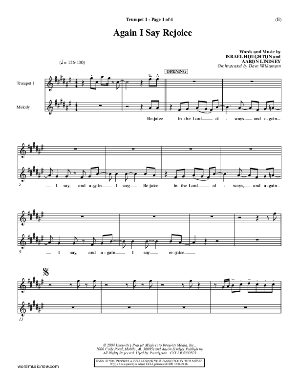Again I Say Rejoice Trumpet 1 (Israel Houghton)