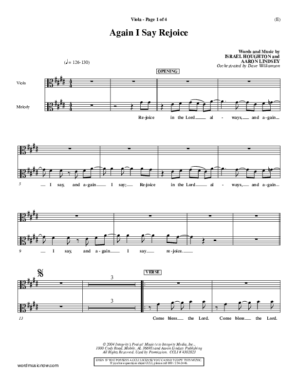Again I Say Rejoice Viola (Israel Houghton)