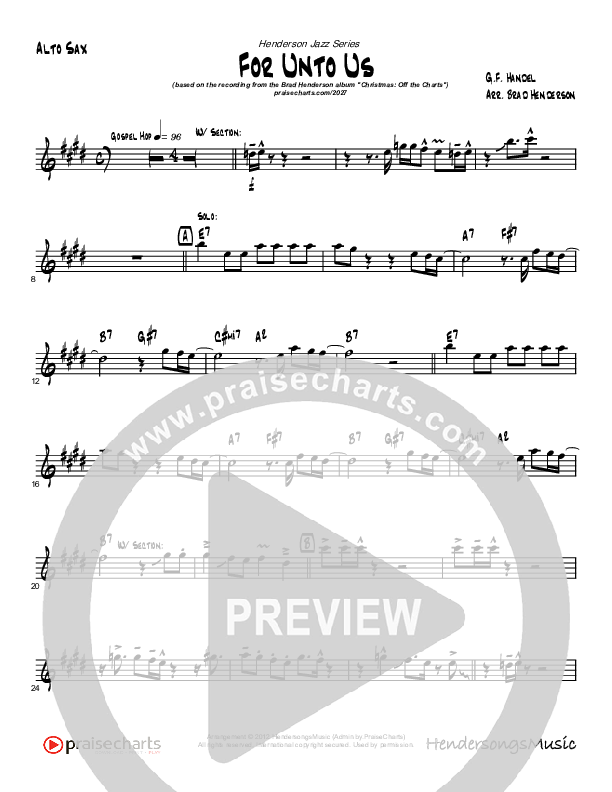 For Unto Us (Instrumental) Alto Sax (Brad Henderson)