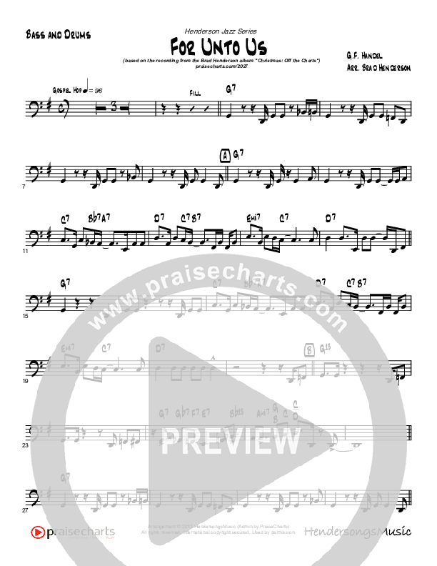 For Unto Us (Instrumental) Bass Guitar (Brad Henderson)