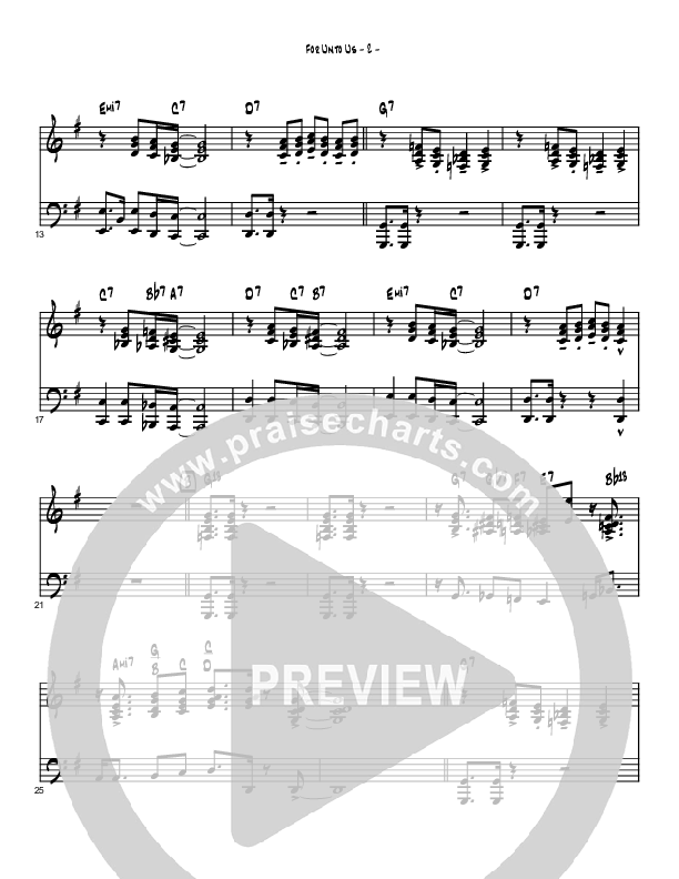 For Unto Us (Instrumental) Piano Sheet (Brad Henderson)