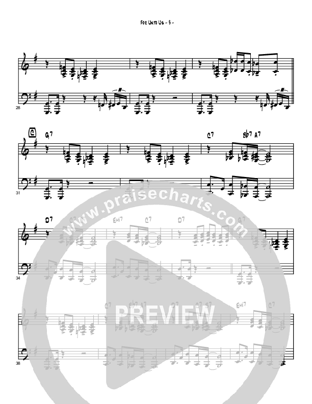 For Unto Us (Instrumental) Piano Sheet (Brad Henderson)