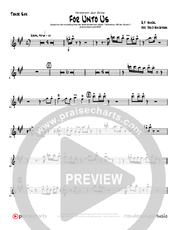 For Unto Us (Instrumental) Tenor Sax 2 (Brad Henderson)