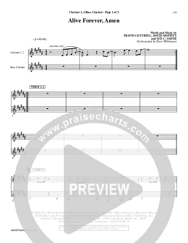 Alive Forever Amen Clarinet 1/2, Bass Clarinet (Travis Cottrell)