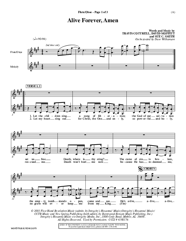 Alive Forever Amen Flute/Oboe (Travis Cottrell)