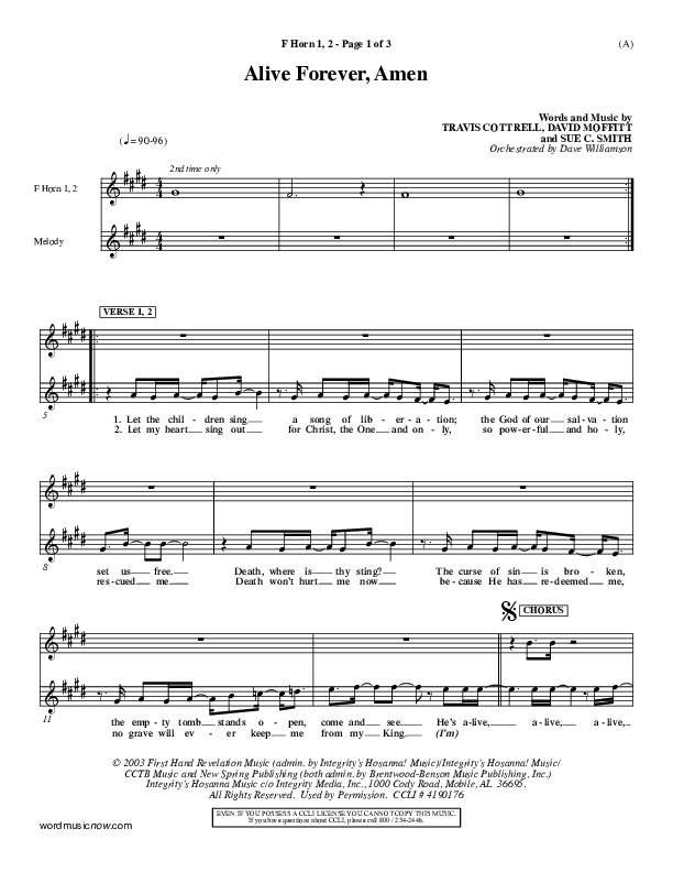 Alive Forever Amen French Horn 1/2 (Travis Cottrell)