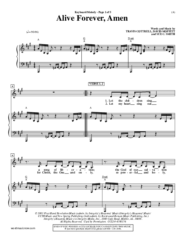Alive Forever Amen Piano/Vocal (Travis Cottrell)