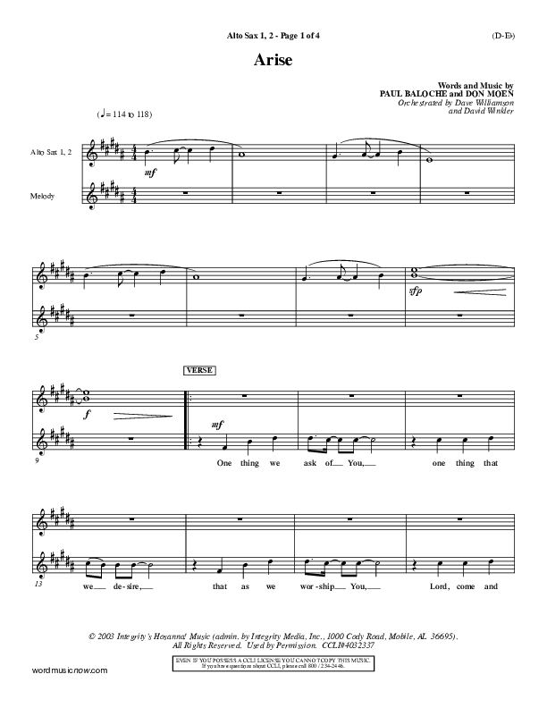 Arise Alto Sax 1/2 (Paul Baloche)