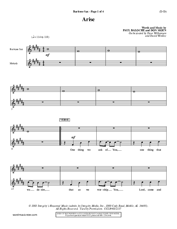 Arise Bari Sax (Paul Baloche)