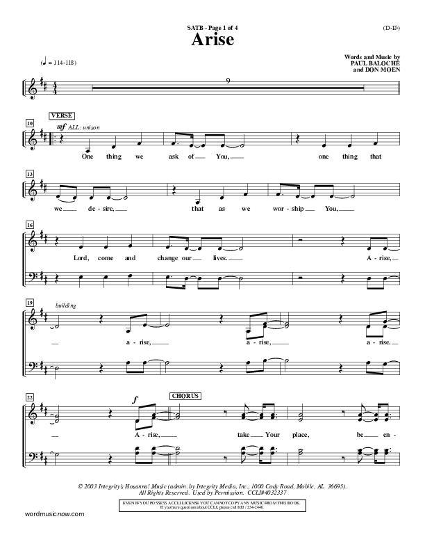 Arise Choir Sheet (SATB) (Paul Baloche)