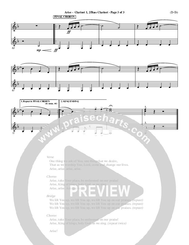 Arise Clarinet 1/2, Bass Clarinet (Paul Baloche)