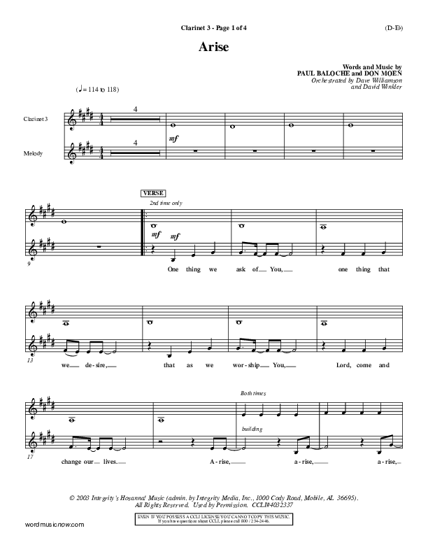 Arise Clarinet 3 (Paul Baloche)