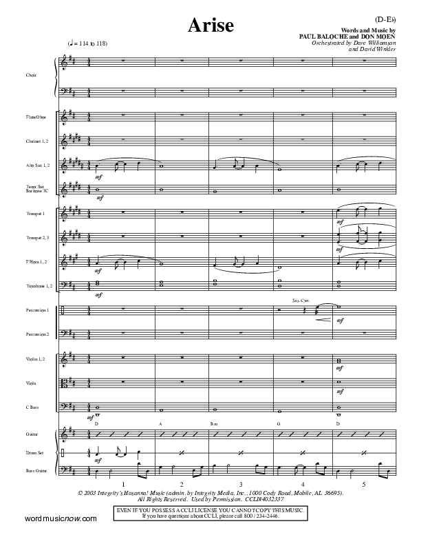 Arise Conductor's Score (Paul Baloche)