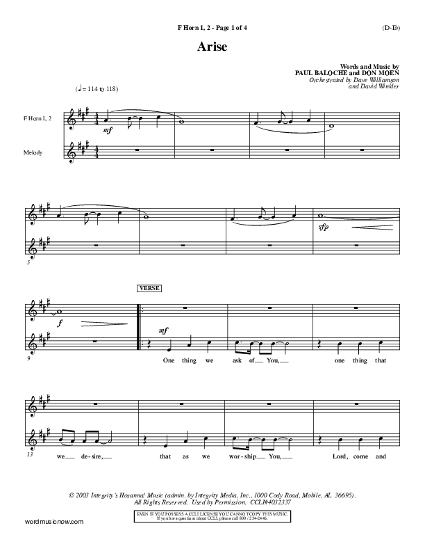 Arise French Horn 1/2 (Paul Baloche)