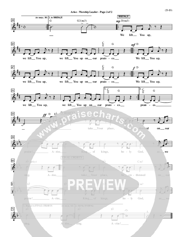 Arise Lead Sheet (Paul Baloche)