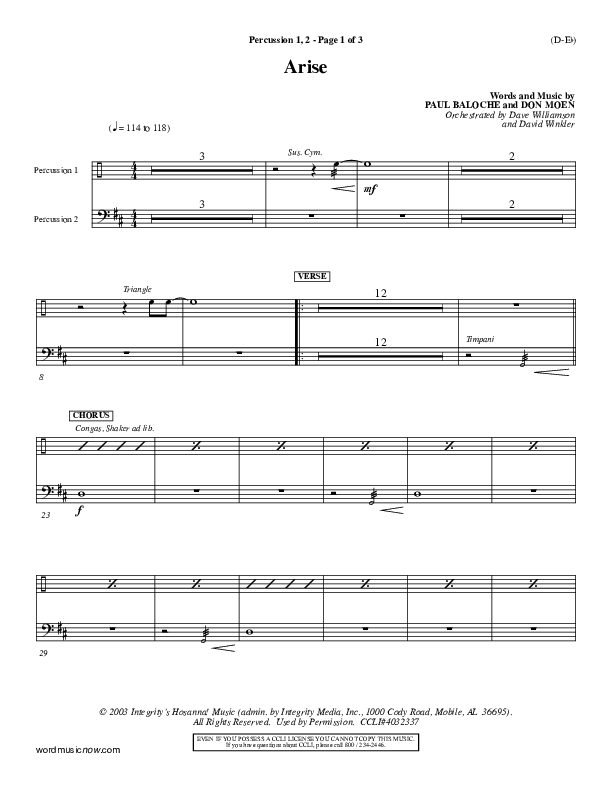 Arise Percussion 1/2 (Paul Baloche)