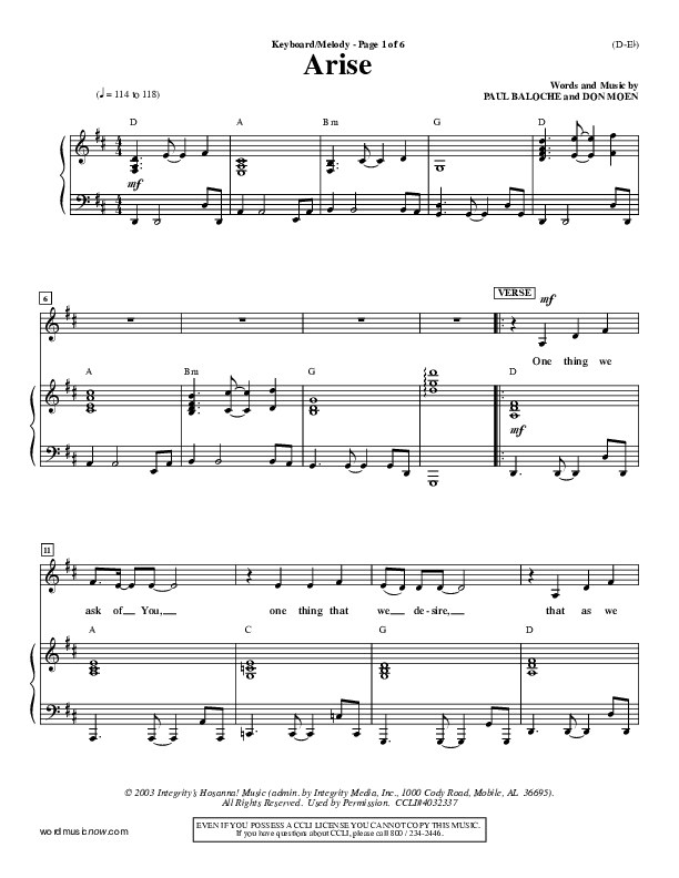 Arise Piano/Vocal (Paul Baloche)