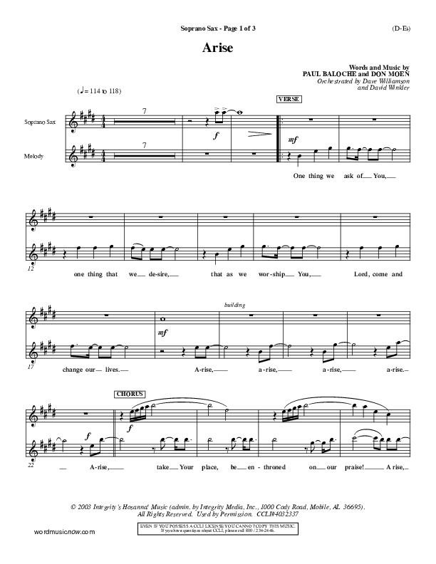 Arise Soprano Sax (Paul Baloche)