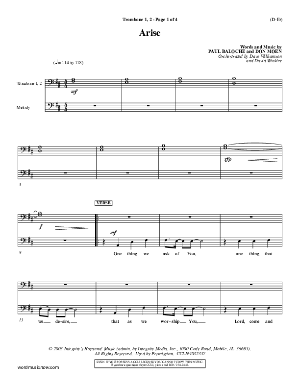 Arise Trombone 1/2 (Paul Baloche)