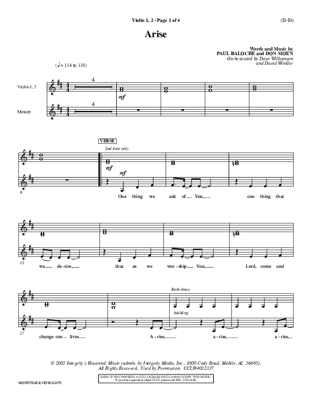 Arise Violin 1/2 (Paul Baloche)