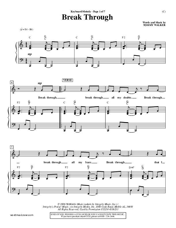 Break Through Piano/Vocal (Tommy Walker)