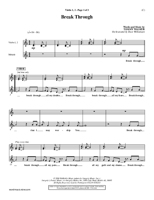 Break Through Violin 1/2 (Tommy Walker)