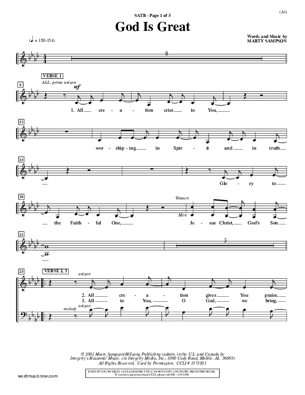 God Is Great Choir Sheet (SATB) (Marty Sampson)