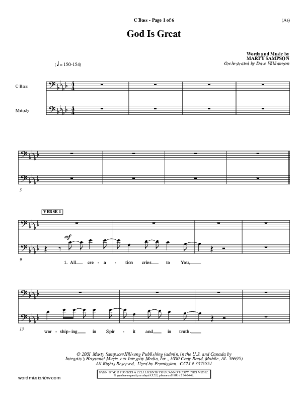 God Is Great Contrabass (Marty Sampson)