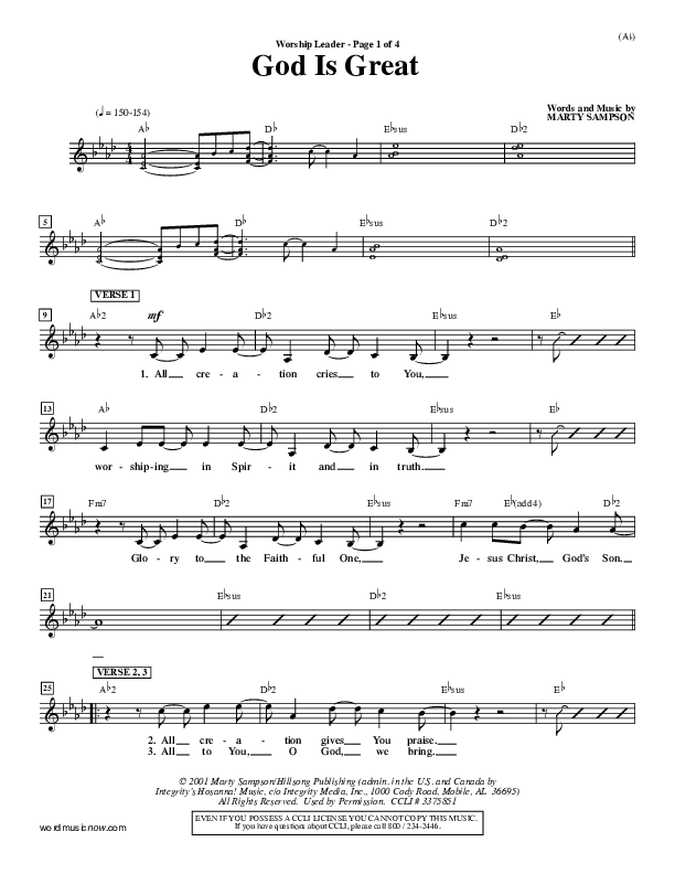 God Is Great Lead Sheet (Marty Sampson)