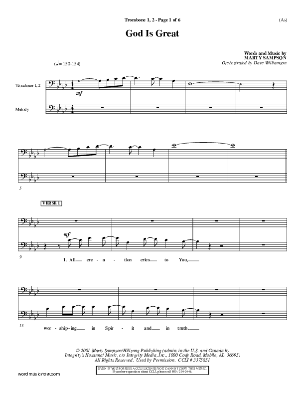 God Is Great Trombone 1/2 (Marty Sampson)